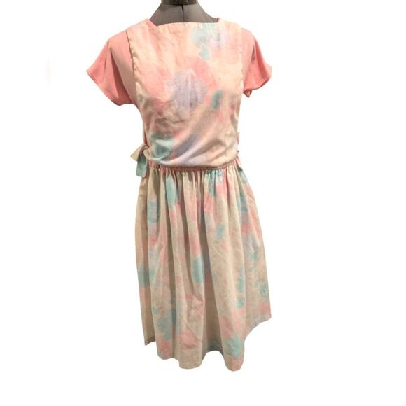 Vintage 80s Homespun‎ Charming Pastel Apron Dress - Picture 1 of 7
